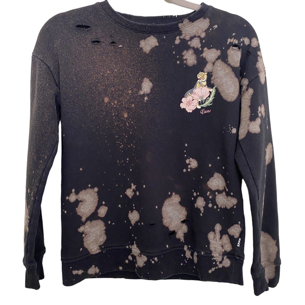 🌵 Vans California Unisex Upcycled Bleached Tiger Tropical Sweatshirt - Size XS - Picture 2 of 8